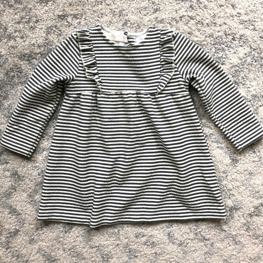 CUTE Navy White Stripe Ruffle Zara Toddler Dress